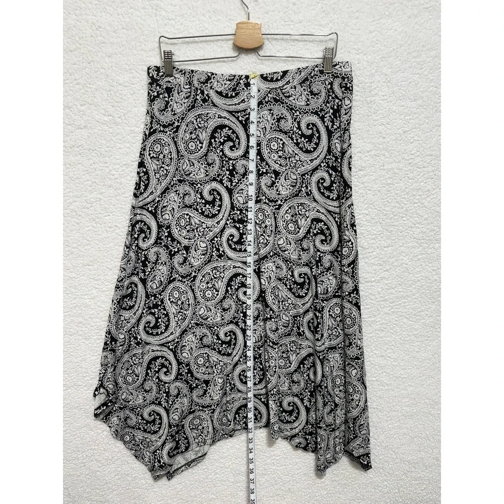 Chicos Black‎ White Paisley Print Asymmetrical Hem Midi Skirt Size 2 (12)